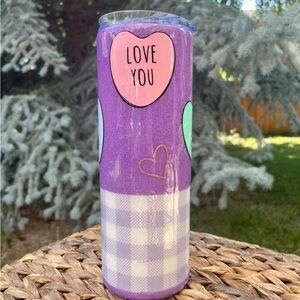Love You Custom Candy Hearts Purple Stainless Steel Insulated Tumbler.
